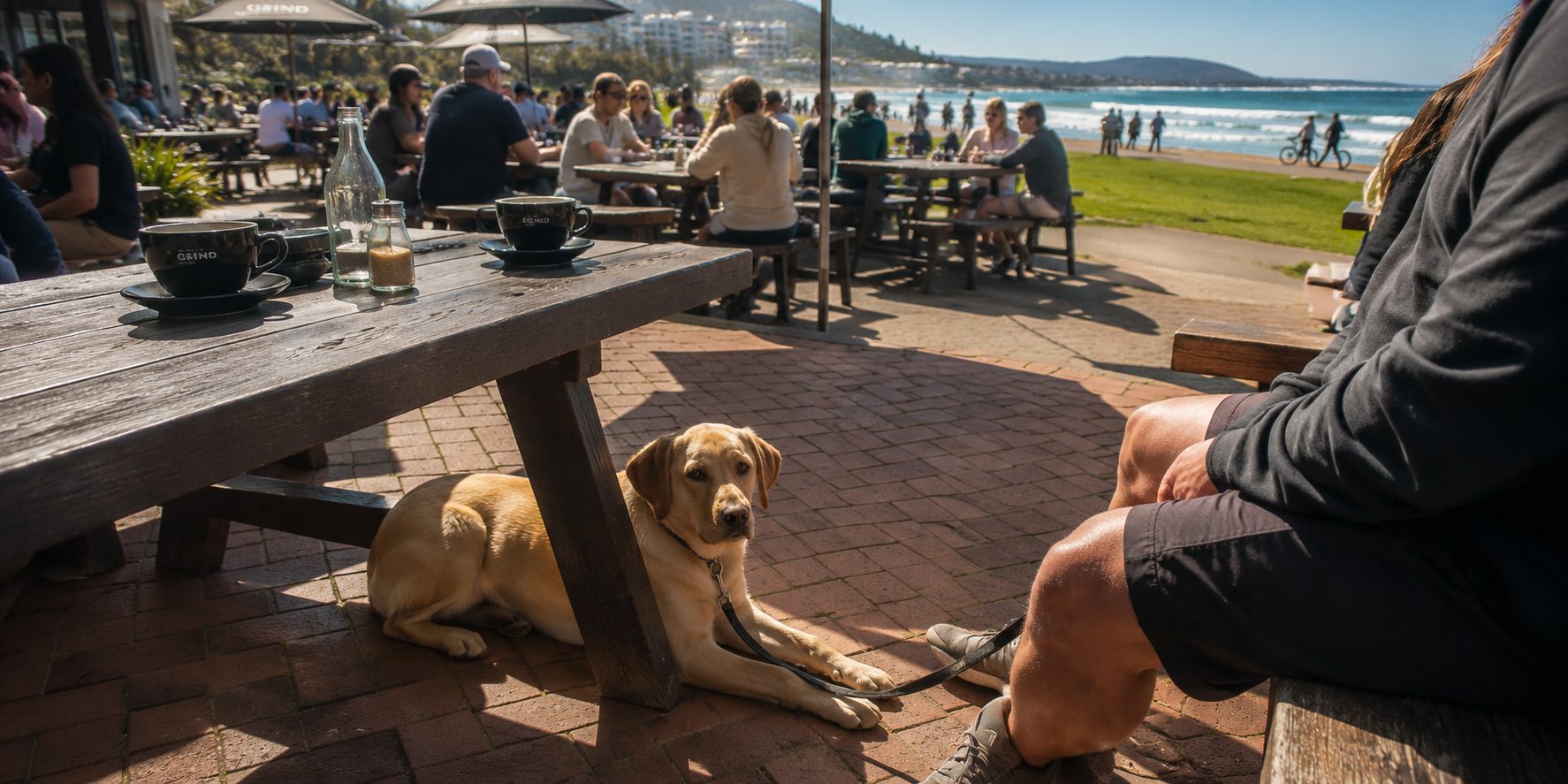 Dogs settled under the tables at Diggies